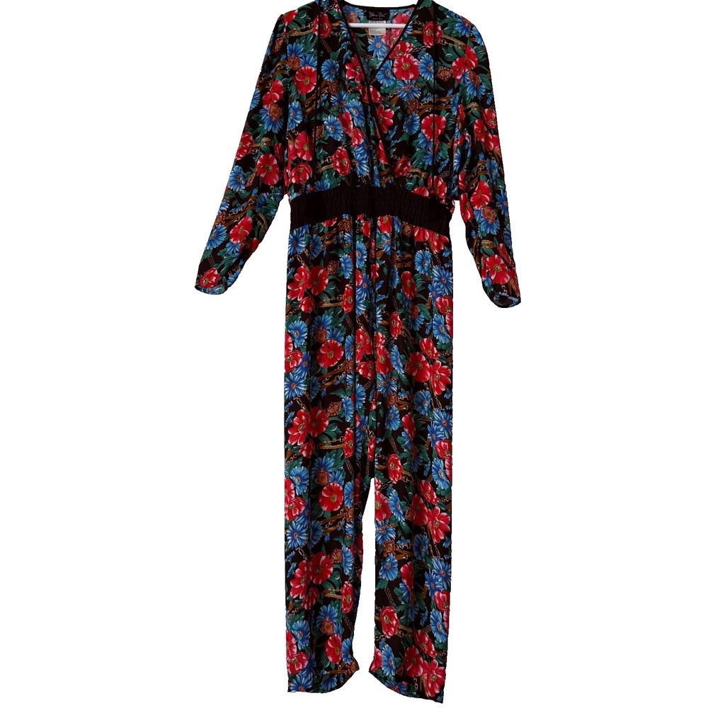 Vintage Diane Freis Women's 80's Silk Floral‎ Jumpsuit Lightweight Size M/L